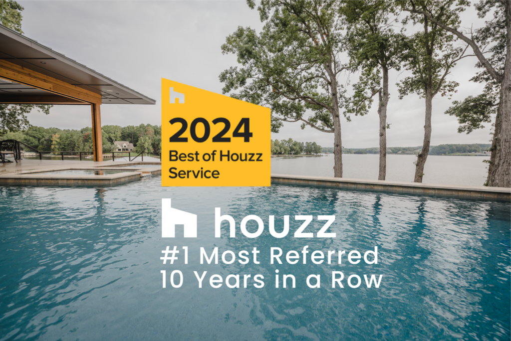 2024 Best of Houzz Service award. Pool with lake view. #1 Most Referred for 10 Years.